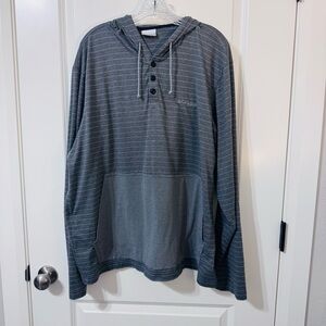 Columbia Men's PFG Slack Tide Henley Hoodie, Gray w/White Stripes, XL,**READ**